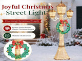 6FT Gold 3-Head Street Lamp with Wreath, 210 Warm White LEDs, Christmas Light Post, US Plug 72751542