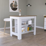 Cala Kitchen Island, Four Legs, Three Shelves -White / Walnut B07092012