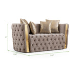 Button Tufted Loveseat with Velvet Fabric and Gold Accent in Taupe B00961116
