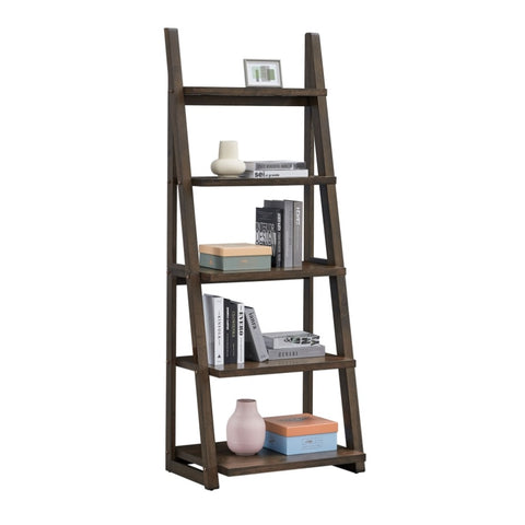 ZUN 5-Tier Shelves,Bookshelf, Storage Rack, Bookcase with Rubber Wood Frame, Ladder Shelf for Living W2582P195345