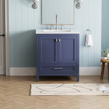 30" Bathroom Vanity with Sink, Fully Assembled Bathroom Sink Cabinet with Marble Countertop, Navy W1573P237849