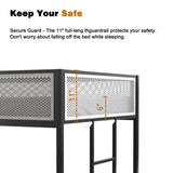 Adam Twin Twin Bunk Bed Metal Black with White Mesh Guard Rail for Kids and Adult, Low Profile and B083P170084