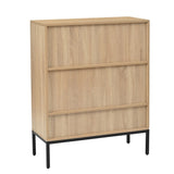 ZUN Rattan Shoe Cabinet with Adjustable Shelves, 5 Tier Shoe Storage Cabinet with Doors & Bottom Cubby, W420P207364