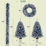 ZUN Pre-lit Xmas Tree Artificial Christmas 4-Piece Set,Garland, Wreath and Set of 2 Entrance Trees X-mas PX307761AAC