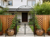 Metal Garden Arch with Gate 79.5'' Wide x 86.6'' High Climbing Plants Support Rose Arch Outdoor W158681132