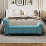 64.5" Bed Bench for Bed Room Nails Tufted Chaise of Lounge with Storage Velvet Upholstery Lake Blue W1097P202880