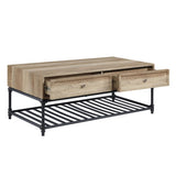 ZUN Oak and Sandy Black Coffee Table with Bottom Shelf B062P209062