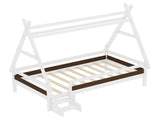 Twin House Platform Bed with Stairs, Solid Wood Twin Bed Frame, Low Profile and Childlike Fun W1580P354718
