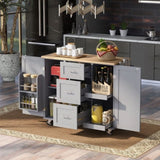 K&K Rolling Kitchen Island with Storage, Kitchen Cart with Rubber Wood Top, 3 Drawer, 2 Slide-Out WF316599AAG