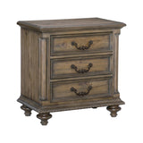 Traditional Vintage Style 1pc Nightstand of 3 Drawers Metal Hardware Weathered Pecan Finish Classic B011P186802