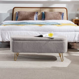 ZUN Grey Storage Ottoman Bench for End of Bed Gold Legs, Modern Grey Faux Fur Entryway Bench Upholstered W117082033