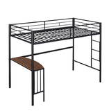 ZUN Twin Metal Loft Bed with Desk, Ladder and Guardrails, Loft Bed for Bedroom, Black MF286452AAB