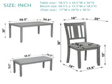 6 Piece Kitchen Set, Rectangular Wooden Table with 4 Upholstered Chairs and a Bench, 50401072