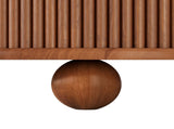 Round Fluted Coffee Table with Storage, Pine Solid Wood, Sliding Door, Walnut, 31.8" 90275322