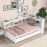 ZUN Twin Bed with L-shaped Bookcases,Drawers ,White 06066323