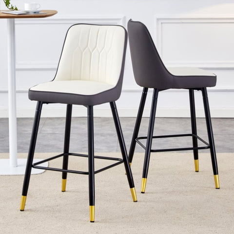 ZUN Modern Two-Tone PU Bar Stool -White and Gray spliced chairs With Gold Decorated Legs.White and W1151P211969