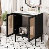 30-inch bathroom vanity crafted from natural materials, featuring handmade rattan doors and N729P285517B