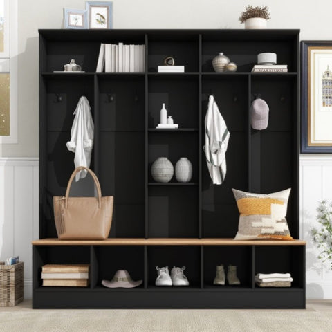 ZUN Wide Design Hall Tree with Storage Bench, Minimalist Shoe Cabinet with Cube Storage & Shelves, 43636632