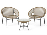 3-Piece Patio Set, 2 Acapulco Chairs Tempered Glass Table, PE Rope Powder-Coated Steel Frame 15680874