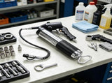 6000PSI Air Operated Grease Gun, Black Flat Coupler, Pointed Coupler, Bent Metal Pipe & Locking 86191108