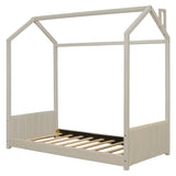 Twin Size Velvet House Bed Wood Bed, Beige 13139946