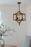 3 - Light Wood Drum Chandelier, Hanging Light Fixture with Adjustable Chain for Kitchen Dining Room W2078137925