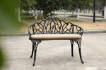 ZUN Tulip Patio Garden Bench Metal Park Bench Cast Aluminum Outdoor Furniture with Floral Rose for W640P250986