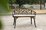 ZUN Tulip Patio Garden Bench Metal Park Bench Cast Aluminum Outdoor Furniture with Floral Rose for 38328012