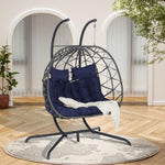 ZUN 2 Person Outdoor Rattan Hanging Chair Patio Wicker Egg Chair W874P146260