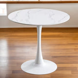 Marble Texture Round Table, Dining Table, Modern Dining Table,Kitchen Table, MDF Top and Steel Base W2641P300028
