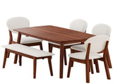 Rubberwood Dining Table Set, 1 Rectangular Table 4 Upholstered Chairs 1 Bench, Dark Walnut 33779655