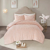 3-Piece Tufted Cotton Chenille Medallion Comforter Set Blush Full/Queen B03597075