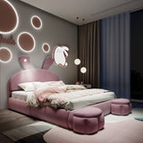 Full Size Upholstered Platform Bed with Cartoon Ears Shaped Headboard and Light, Pink N709P195300H