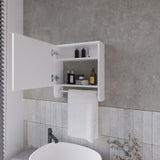 Pine Medicine Cabinet in Melamine With a Towel Bar And Included Mirror, White B128P237172