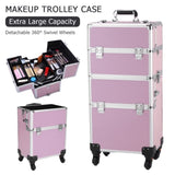 ZUN 3 in 1 Aluminum Cosmetic Makeup Case Tattoo Box Pink 40894344