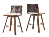 Sibyl Indoor Upholstered Swivel Bar Stool with Metal Frame, Walnut Finish and Beige Upholstery, Set N775P340827B