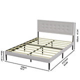 ZUN Iron Platform Bed Frame with Wooden slats support & Upholstered Headboard - Grey W2992P233436