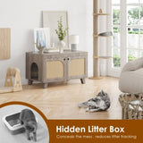 Flip Top Hidden Cat Litter Box Enclosure Furniture Cabinet with Rattan Decorated Doors for Your T3623P354970
