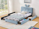 Twin Size Kids Upholstered Bed with Oversized Rabbit Ear Headboard, LED Light & 4 Storage Drawers, W1413P384922