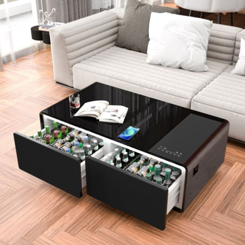 ZUN Modern Smart Coffee Table with Built-in Fridge, Bluetooth Speaker, Wireless Charging Module, Touch W1172137767