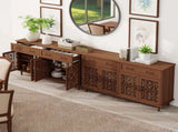 Vintage Sideboard Buffet Cabinet with Hand-Carved Hollow Doors, Distressed Light Wood Finish, 2 W688P359947