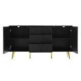 U_STYLE Modern Sideboard with Geometric Line Design, Conical Metal Legs, and Central Drawers for N711P192336B