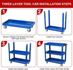 ZUN Tool Cart, 3-Tier Rolling Mechanic Tool Cart, Heavy Duty Steel Utility Cart with Lockable Wheels, 81405601