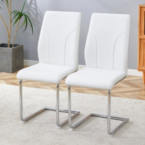 ZUN Set of 2 dining white dining chair set, PU material high backrest seats and sturdy leg W1151P203805