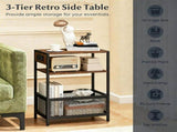 3-Tier Industrial Side with Charging Station, 2 AC Outlets USB Type-C Port Rustic Brown End 25342236