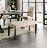 Classic Ivory 1PC BENCH Button Tufted Linen Like Fabric Solid wood Chair Upholstered Seat Breakfast B011104803