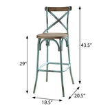 Antique Sky and Antique Oak Bar Stool with Cross Back B062P185687