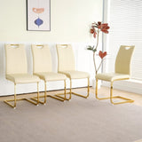 ZUN Modern Light Yellow PU dining chair Living room chair Upholstered chair, gold metal chair leg W210P179895