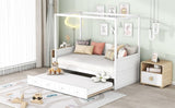 Twin Size Canopy Day Bed with twin size Trundle, White WF308885AAK