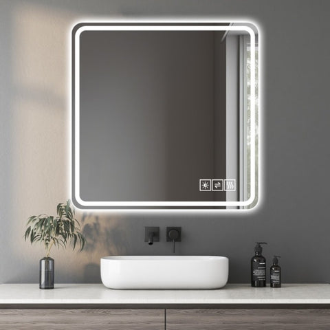 ZUN 36*36in LED Bathroom Mirror, Anti-Explosion Glass, Rust-Resistant, Anti-Fog Features, Tri-Color W2709P243340